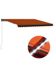 Auvent manuel rétractable avec LED 450x300 cm Orange et marron | Mobilier & Déco