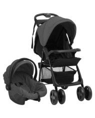 Poussette pour bébé 3-en-1 Gris foncé et noir Acier | Mobilier & Déco