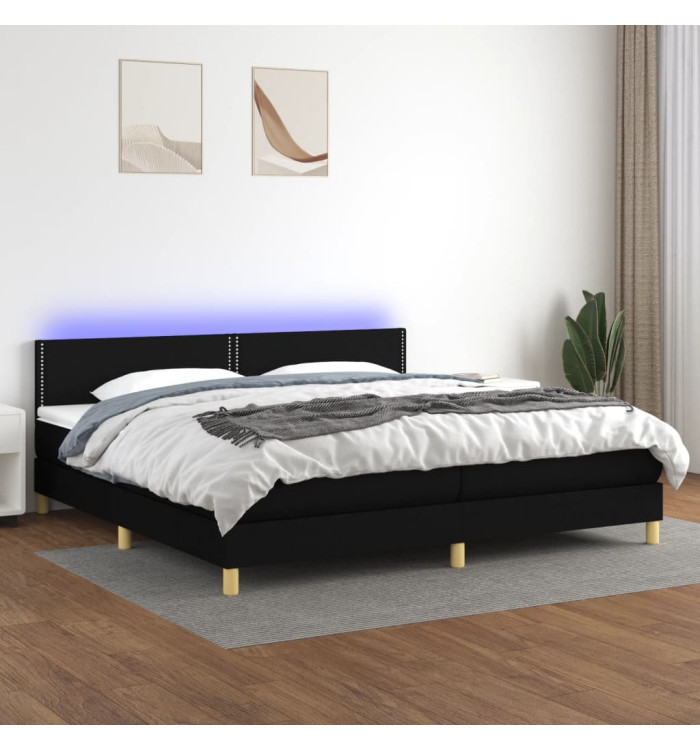 Sommier à lattes de lit et matelas et LED Noir 200x200 cm Tissu | Mobilier & Déco