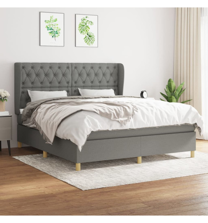 Sommier à lattes de lit avec matelas Gris foncé 160x200cm Tissu | Mobilier & Déco