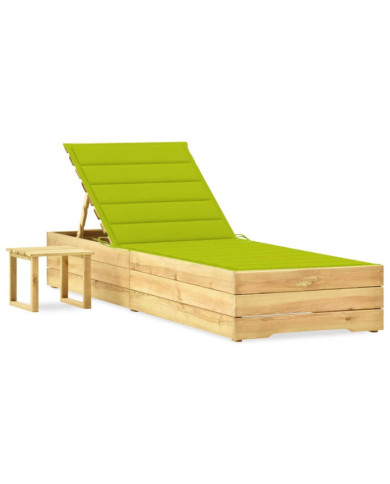 Chaise longue de jardin avec table et coussin Pin imprégné | Mobilier & Déco
