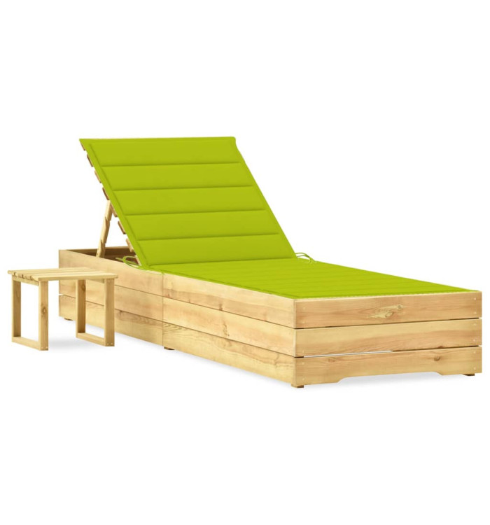 Chaise longue de jardin avec table et coussin Pin imprégné | Mobilier & Déco