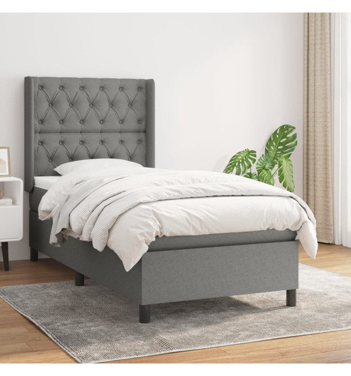 Sommier à lattes de lit avec matelas Gris foncé 80x200 cm Tissu | Mobilier & Déco