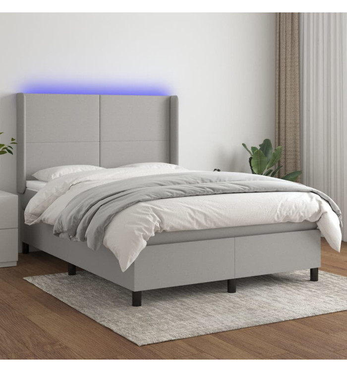 Sommier à lattes de lit et matelas et LED Gris clair 140x190 cm | Mobilier & Déco
