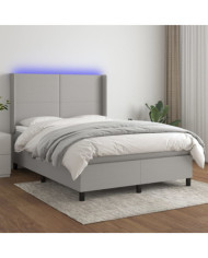 Sommier à lattes de lit et matelas et LED Gris clair 140x190 cm | Mobilier & Déco
