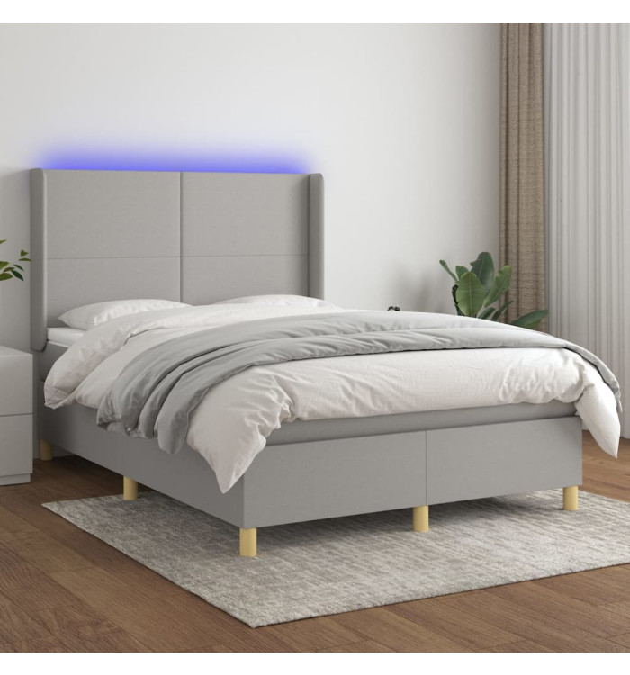 Sommier à lattes de lit matelas LED Gris clair 140x200 cm Tissu | Mobilier & Déco