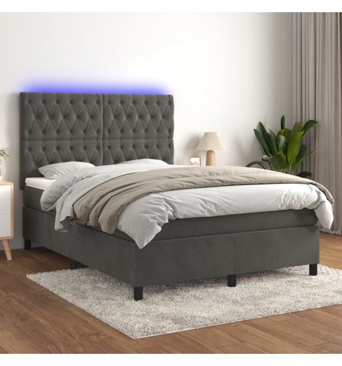 Sommier à lattes de lit matelas et LED Gris foncé 140x200 cm | Mobilier & Déco