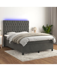 Sommier à lattes de lit matelas et LED Gris foncé 140x200 cm | Mobilier & Déco