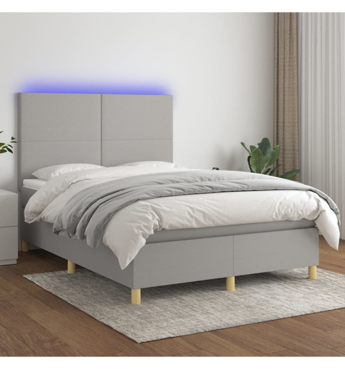 Sommier à lattes de lit et matelas et LED Gris clair 140x200 cm | Mobilier & Déco
