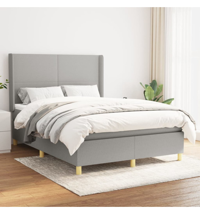 Sommier à lattes de lit avec matelas Gris clair 140x190cm Tissu | Mobilier & Déco