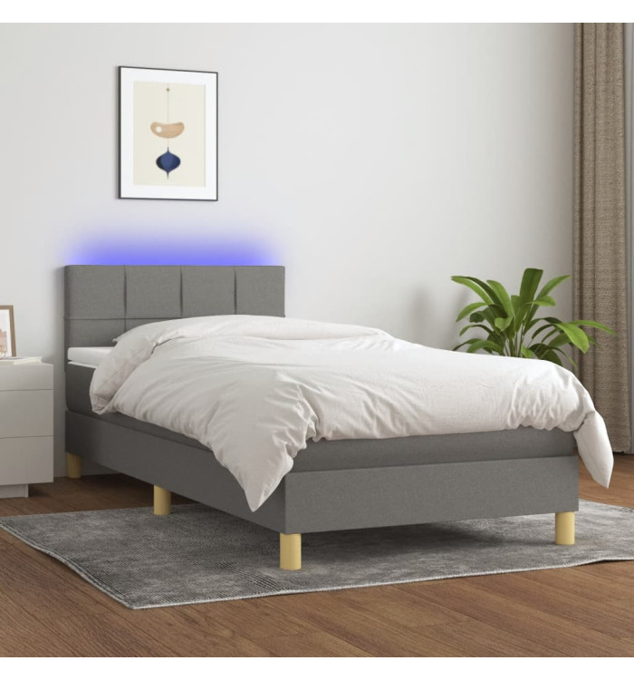 Sommier à lattes de lit et matelas et LED Gris foncé 100x200 cm | Mobilier & Déco