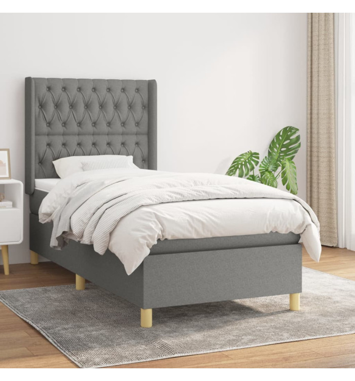 Sommier à lattes de lit avec matelas Gris foncé 100x200cm Tissu | Mobilier & Déco