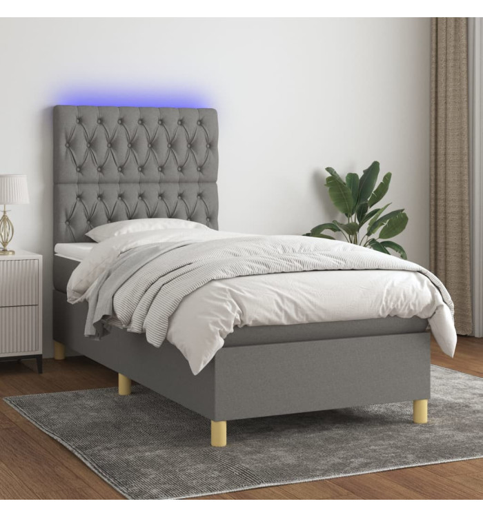 Sommier à lattes de lit et matelas et LED Gris foncé 100x200 cm | Mobilier & Déco