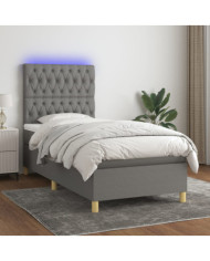 Sommier à lattes de lit et matelas et LED Gris foncé 100x200 cm | Mobilier & Déco