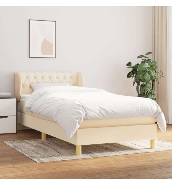 Sommier à lattes de lit et matelas Crème 90x190 cm Tissu | Mobilier & Déco