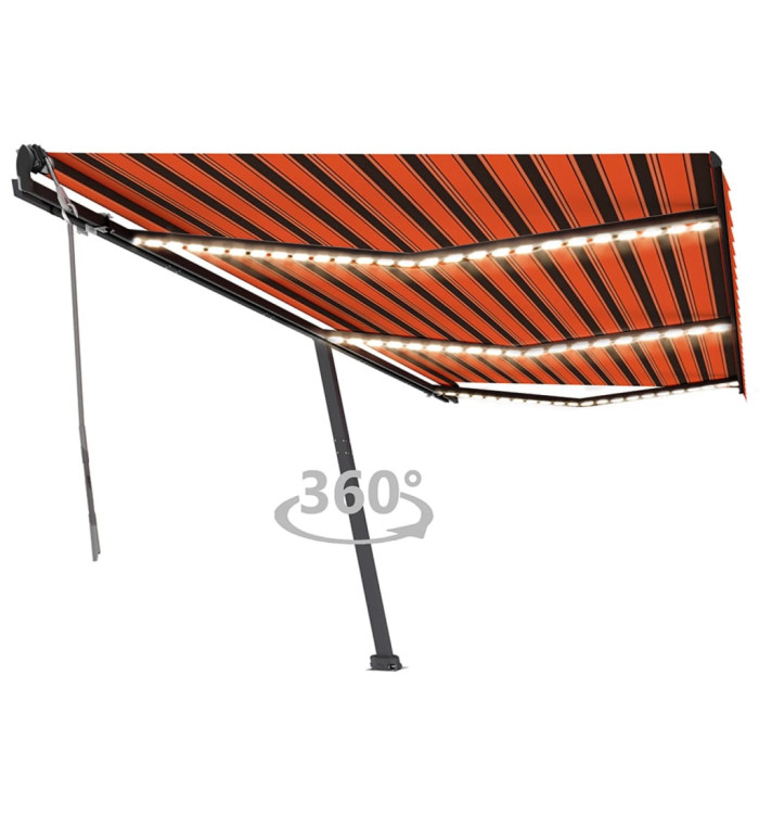 Auvent manuel rétractable avec LED 600x350 cm Orange et marron | Mobilier & Déco