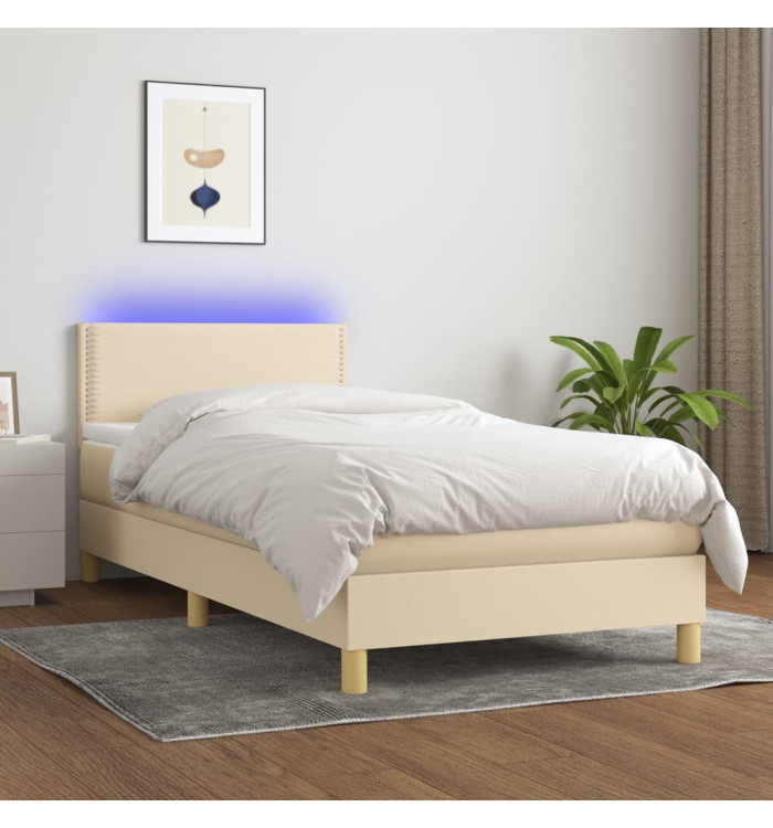 Sommier à lattes de lit avec matelas LED Crème 90x190 cm Tissu | Mobilier & Déco