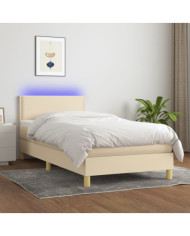 Sommier à lattes de lit avec matelas LED Crème 90x190 cm Tissu | Mobilier & Déco