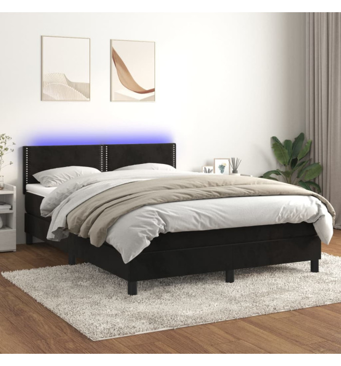 Sommier à lattes de lit avec matelas LED Noir 140x190cm Velours | Mobilier & Déco