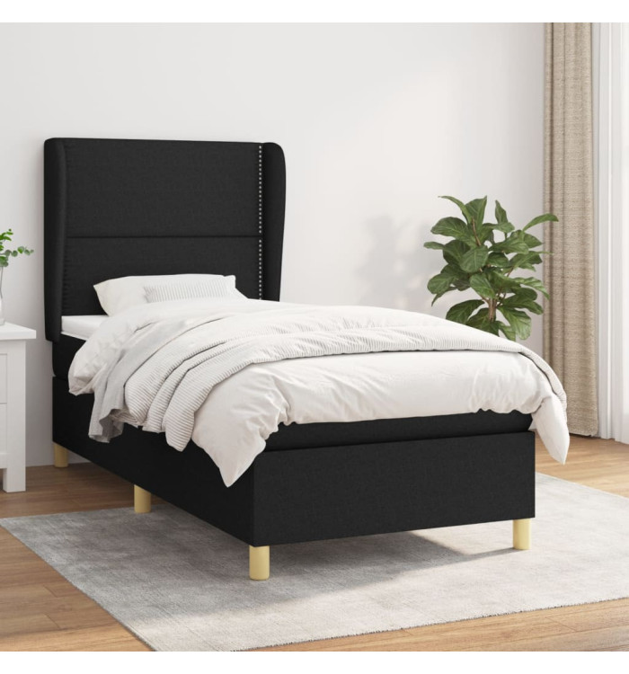 Sommier à lattes de lit avec matelas Noir 90x190 cm Tissu | Mobilier & Déco