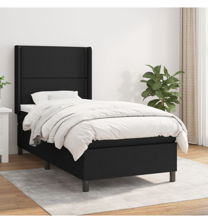 Sommier à lattes de lit avec matelas Noir 90x200 cm Tissu | Mobilier & Déco