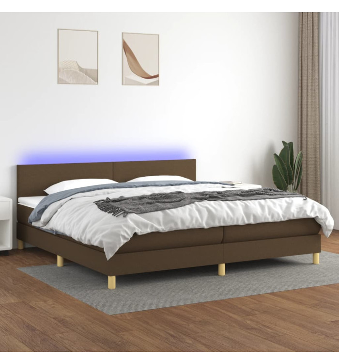Sommier à lattes de lit matelas et LED Marron foncé 200x200 cm | Mobilier & Déco