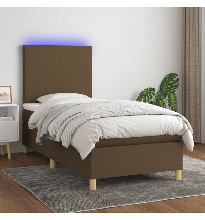 Sommier à lattes de lit matelas et LED Marron foncé 100x200cm | Mobilier & Déco