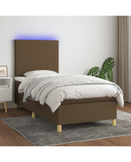 Sommier à lattes de lit matelas et LED Marron foncé 100x200cm | Mobilier & Déco