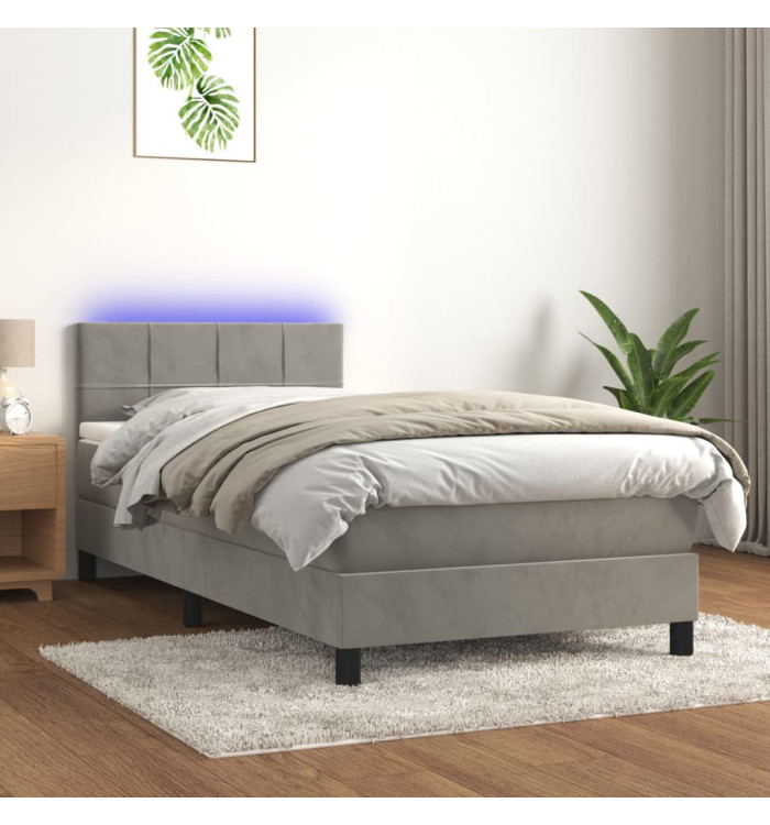 Sommier à lattes de lit et matelas et LED Gris clair 90x200 cm | Mobilier & Déco