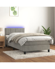 Sommier à lattes de lit et matelas et LED Gris clair 90x200 cm | Mobilier & Déco