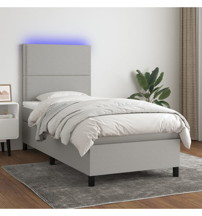 Sommier à lattes de lit avec matelas et LED Gris clair 90x190cm | Mobilier & Déco