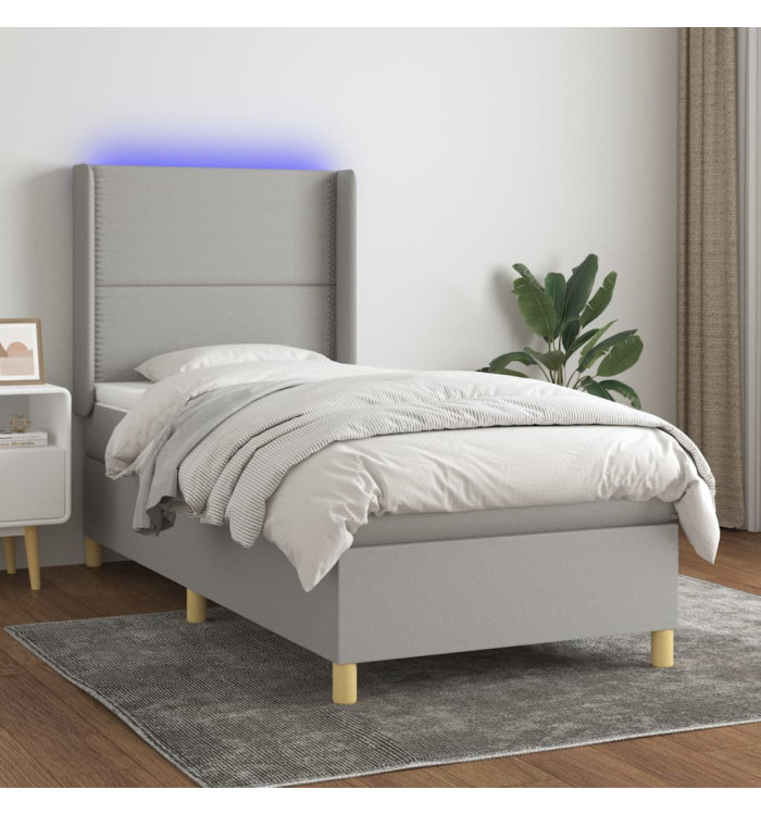 Sommier à lattes de lit matelas LED Gris clair 90x190cm Tissu | Mobilier & Déco