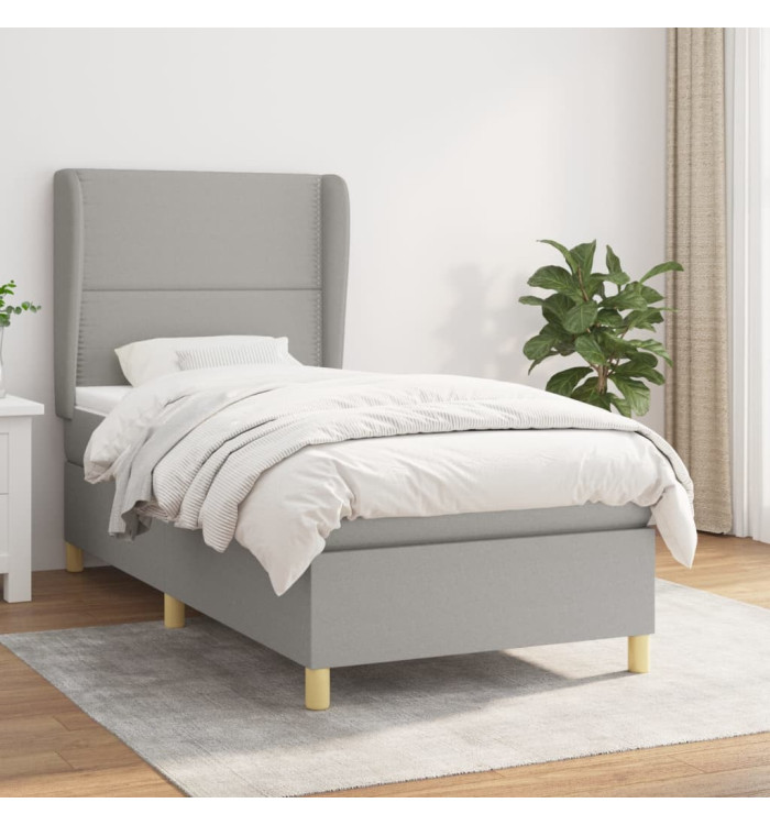 Sommier à lattes de lit avec matelas Gris clair 90x200 cm Tissu | Mobilier & Déco