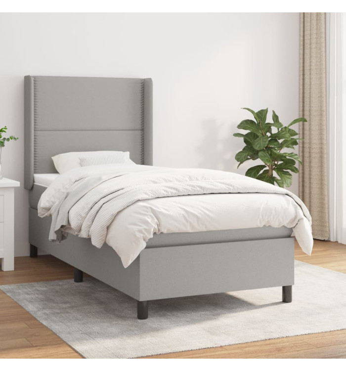 Sommier à lattes de lit avec matelas Gris clair 90x200 cm Tissu | Mobilier & Déco
