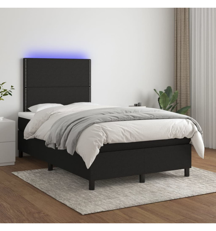 Sommier à lattes de lit et matelas et LED Noir 120x200 cm Tissu | Mobilier & Déco