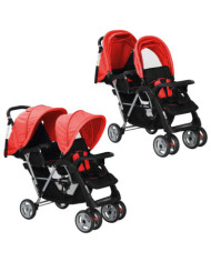 Poussette à deux places acier rouge et noir | Mobilier & Déco