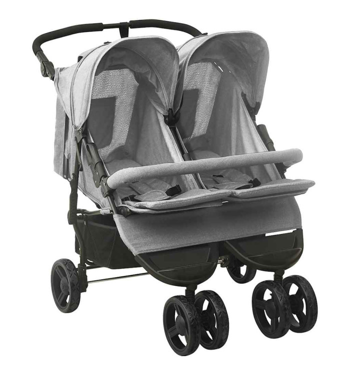Poussette à deux places Gris clair Acier | Mobilier & Déco