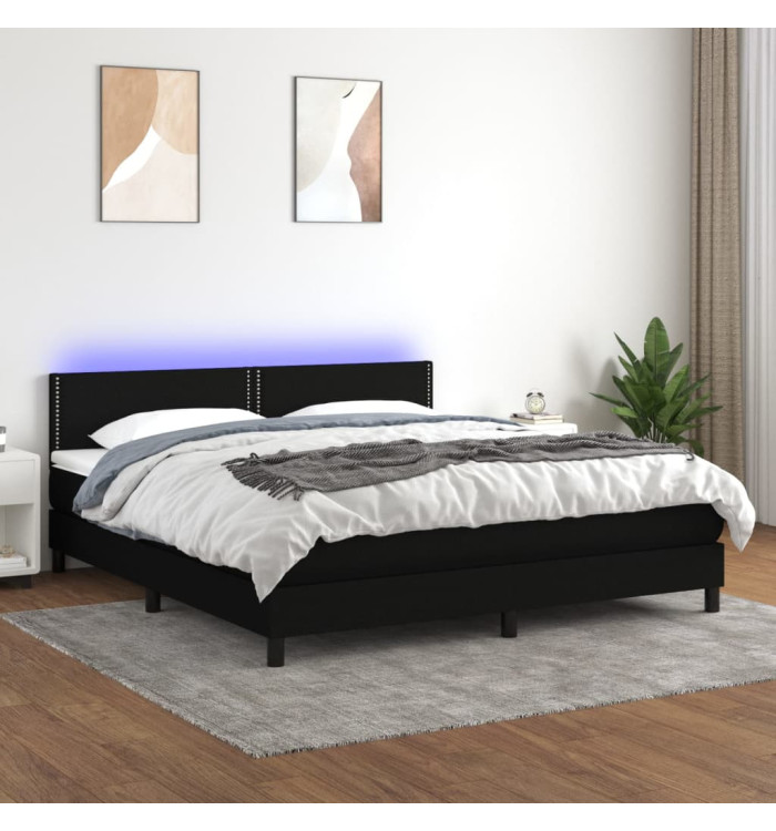 Sommier à lattes de lit avec matelas LED Noir 180x200 cm Tissu | Mobilier & Déco