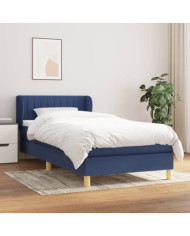 Sommier à lattes de lit avec matelas Bleu 90x200 cm Tissu | Mobilier & Déco