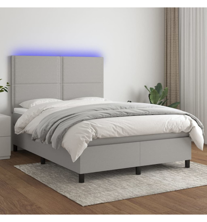 Sommier à lattes de lit et matelas et LED Gris clair 140x200 cm | Mobilier & Déco