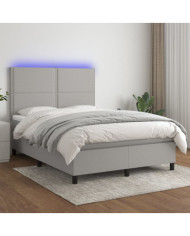 Sommier à lattes de lit et matelas et LED Gris clair 140x200 cm | Mobilier & Déco