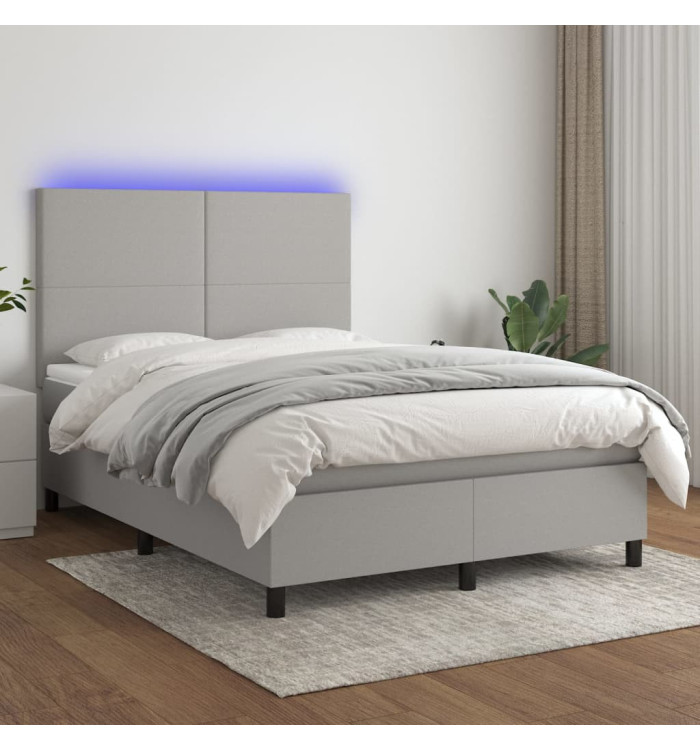 Sommier à lattes de lit et matelas et LED Gris clair 140x200 cm | Mobilier & Déco