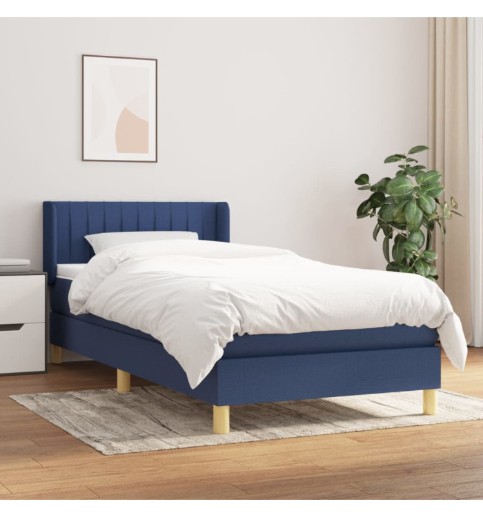 Sommier à lattes de lit avec matelas Bleu 90x190 cm Tissu | Mobilier & Déco