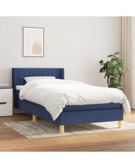 Sommier à lattes de lit avec matelas Bleu 90x190 cm Tissu | Mobilier & Déco