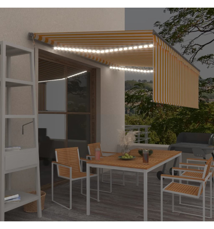 Auvent automatique store capteur de vent LED 4,5x3m Jaune blanc | Mobilier & Déco