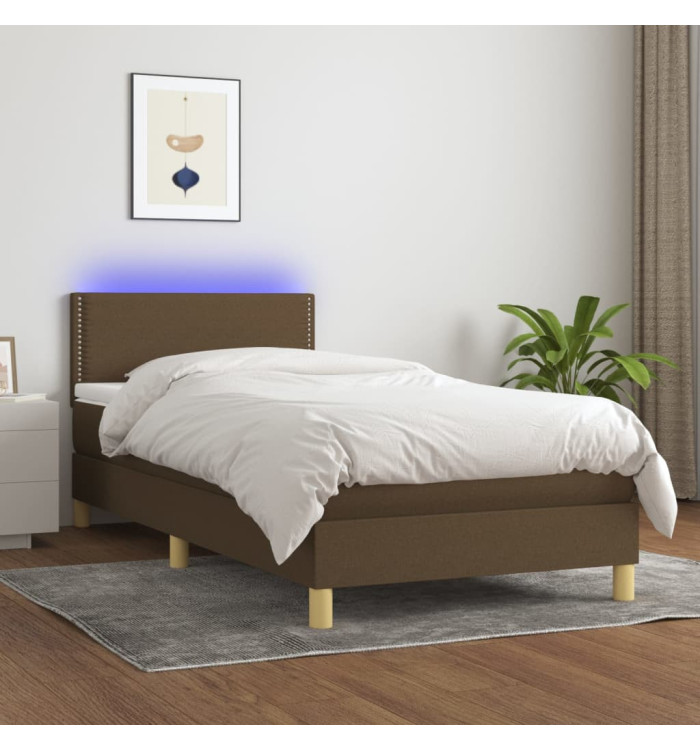 Sommier à lattes de lit et matelas et LED Marron foncé 90x190cm | Mobilier & Déco