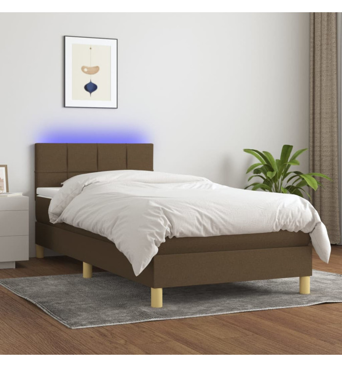 Sommier à lattes de lit et matelas et LED Marron foncé 90x190cm | Mobilier & Déco