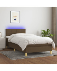 Sommier à lattes de lit et matelas et LED Marron foncé 90x190cm | Mobilier & Déco