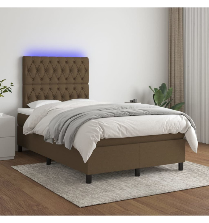 Sommier à lattes de lit matelas et LED Marron foncé 120x200 cm | Mobilier & Déco