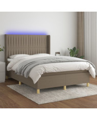 Sommier à lattes de lit matelas et LED Taupe 140x200 cm Tissu | Mobilier & Déco